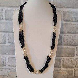 Vintage Napier Beaded Twist Black White Necklace Classic MCM Jewelry